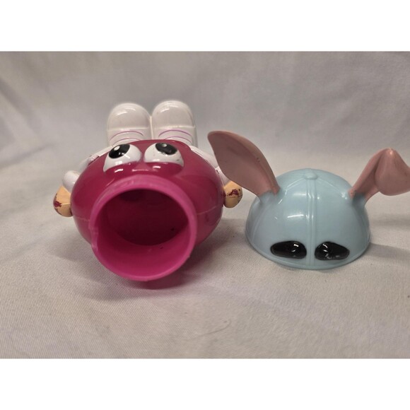 Vintage M & Ms Pink Mini Easter Candy Figure Container Blue Hat W/ Pink Bunny - Picture 4 of 6